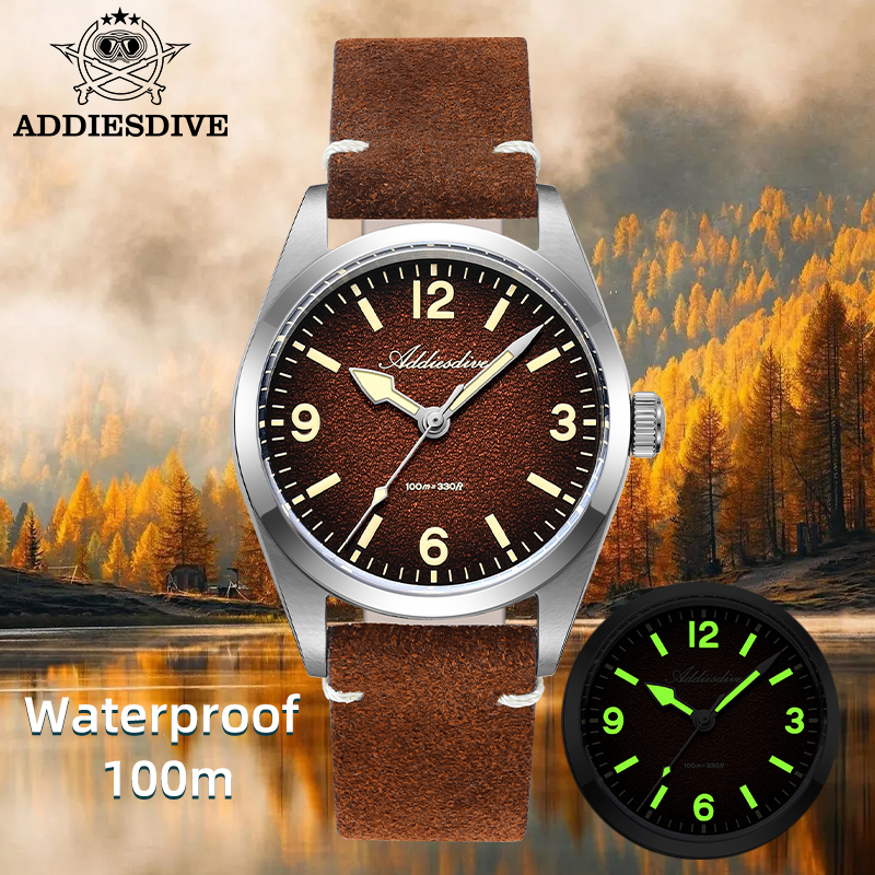 Luxury Watch With Leather Strap - ADDIESDIVE Japan 2035 Super Luminous Leather