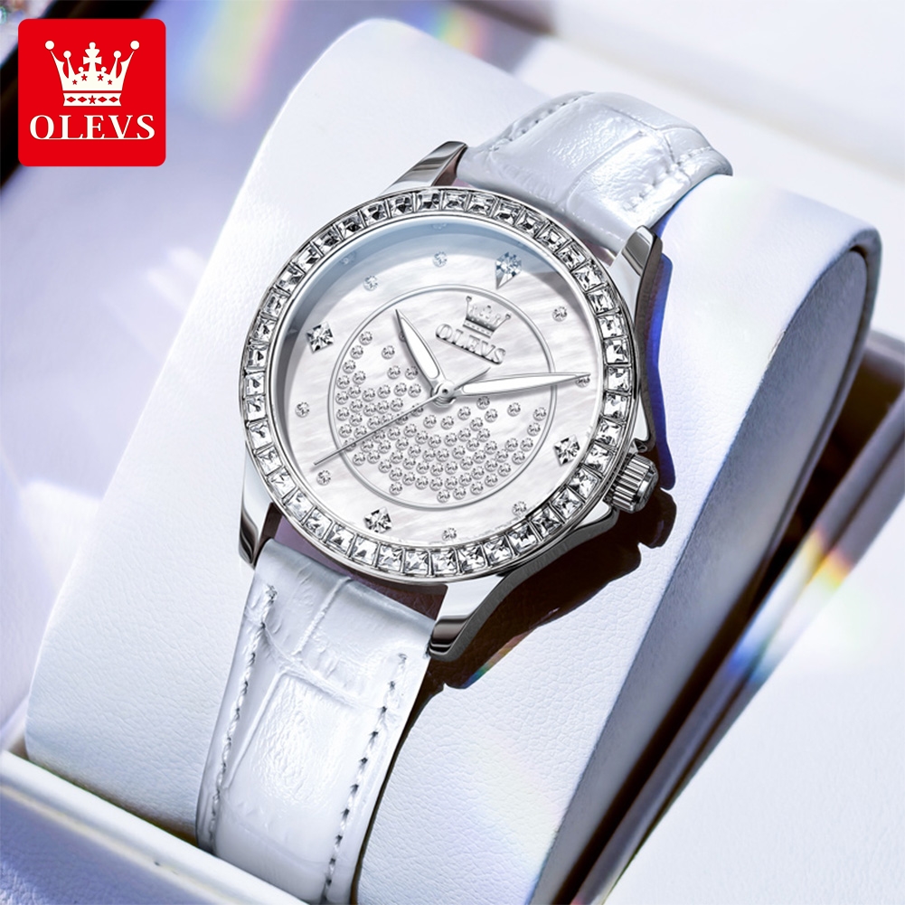 Luxury Watch With Leather Strap - OLEVS 3715 Quartz Watch for Woman