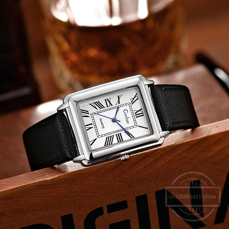 Luxury Watch With Leather Strap - New Fashion Designer Rectangle Dial Quartz