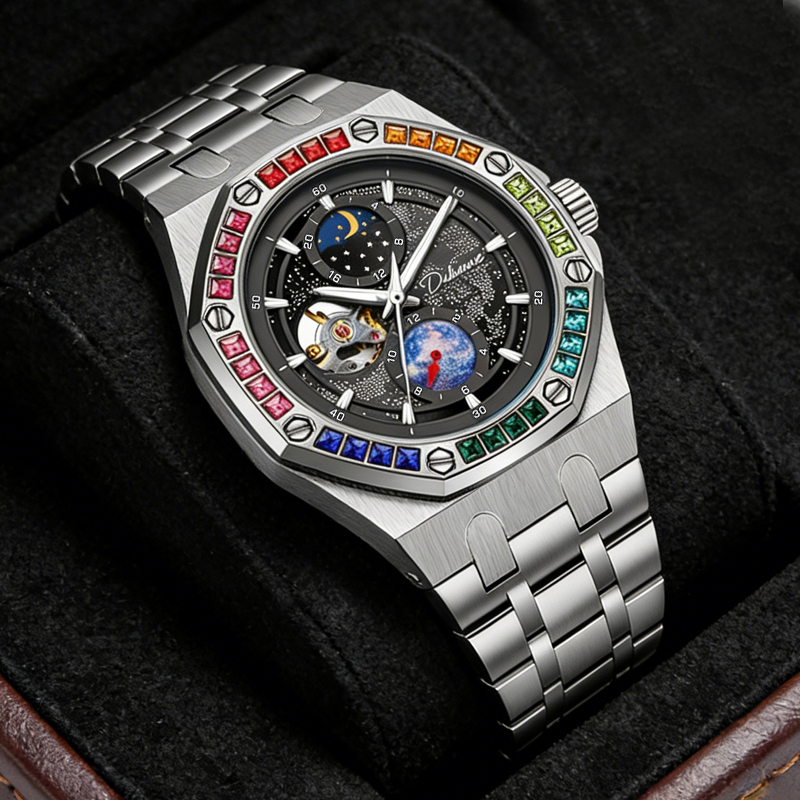 Luxury Watch Ap - Rainbow Gemstone Bezel Automatic Mechanical Watch