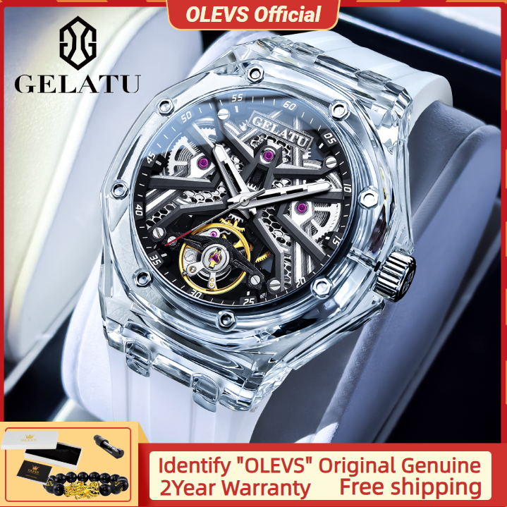 Luxury Watch With Leather Strap - GELATU 8002 Automatic Mechanical Men's Watch